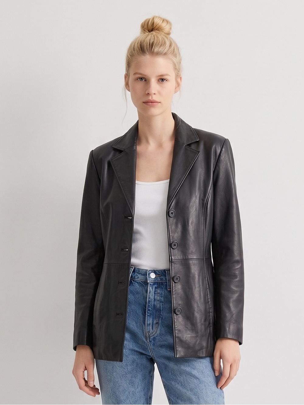 Adler Vintage Classic Women's Black buttery Soft Genuine Leather Blazer Jacket.M
